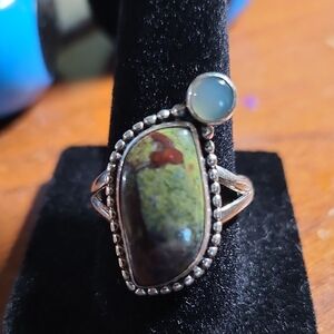 Sterling Silver Green Jasper and Opal Accent Statement Ring